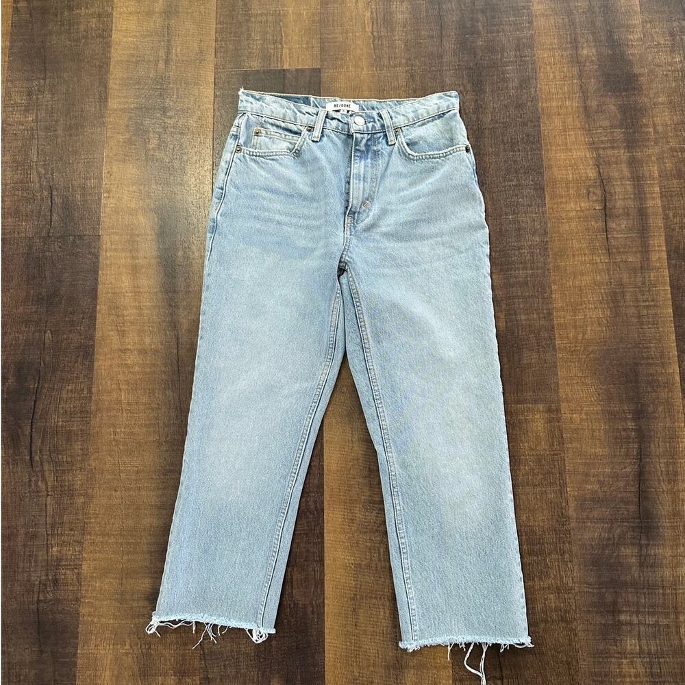 RE/DONE Faded Vintage Indigo Straight Leg Jeans Frayed Hem Size 26
